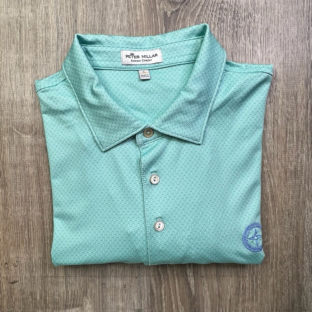 Peter Millar Golf Polo Shirt Men's Size L Large Teal AOP